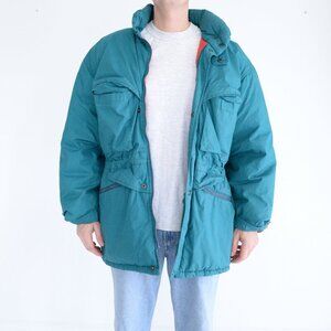 VTG Northern Spirit Green Red 70% Down 30% Feathers Puffer Zip Up Winter Jacket
